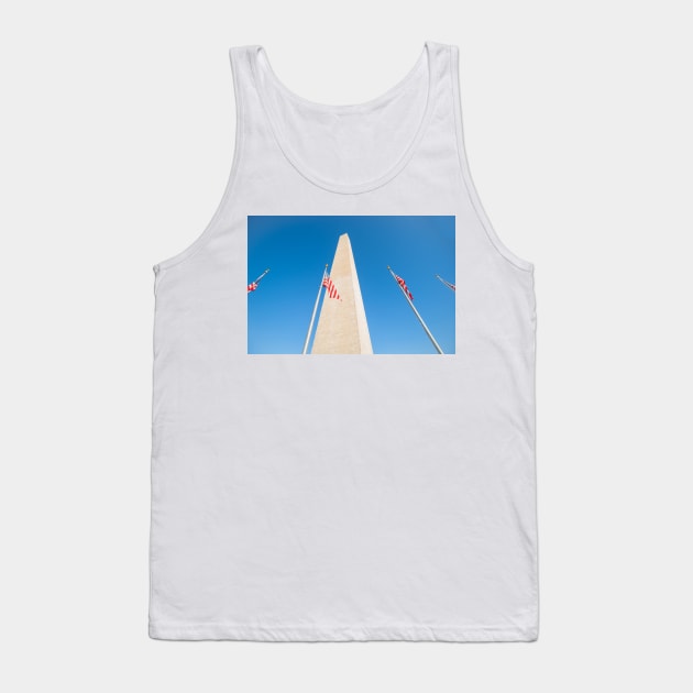 Washington Monument tall obelisk in National Mall Washington DC commemorating George Washington with flags Tank Top by brians101